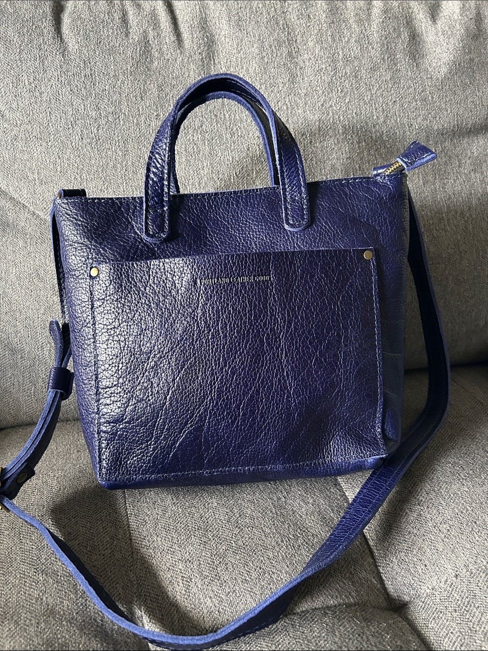 Portland Leather Mini Crossbody Tote with zipper deep purple/blue shade